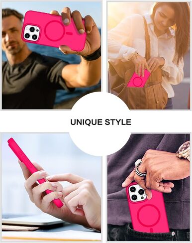 BENTOBEN Magnetic Case for iPhone 16 Pro, iPhone 16 Pro Silicone Case, [Compatible with MagSafe] Soft Silicone Gel Rubber Bumper Shockproof Protective Phone Cover for iPhone 16 Pro 6.3", Hot Pink in Saudi Arabia