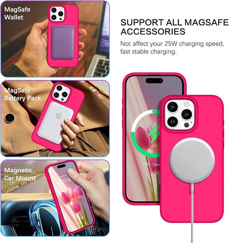 BENTOBEN Magnetic Case for iPhone 16 Pro, iPhone 16 Pro Silicone Case, [Compatible with MagSafe] Soft Silicone Gel Rubber Bumper Shockproof Protective Phone Cover for iPhone 16 Pro 6.3", Hot Pink in Saudi Arabia