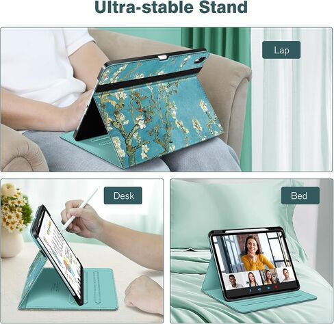 Fintie Folio Case for iPad Air 13-inch (M2) 2024, Magnetic Multi-Angle Smart Stand Cover with Built-in Pencil Holder & Pocket, Auto Sleep/Wake, Blossom in Saudi Arabia