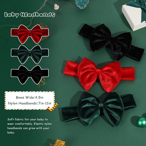 3PCS Christmas Headbands for Baby Girls, Red Santa Velvet Baby Bows, Eastic Xmas Newborn Headwrap for Infant Toddler in Saudi Arabia