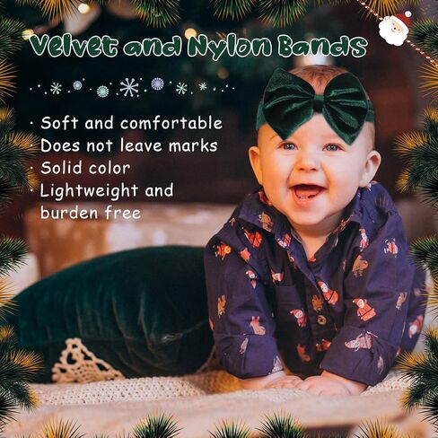 3PCS Christmas Headbands for Baby Girls, Red Santa Velvet Baby Bows, Eastic Xmas Newborn Headwrap for Infant Toddler in Saudi Arabia