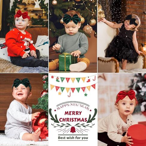 3PCS Christmas Headbands for Baby Girls, Red Santa Velvet Baby Bows, Eastic Xmas Newborn Headwrap for Infant Toddler in Saudi Arabia
