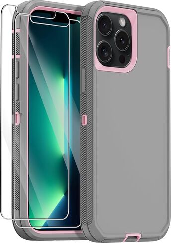 Annymall for iPhone 13 Pro Case with 2 Screen Protector,Shockproof Drop Protection Full Body Heavy Duty 3 Layer Military Rugged Durable Phone Cover for Apple iPhone 13 Pro 6.1" (Black) in Kuwait
