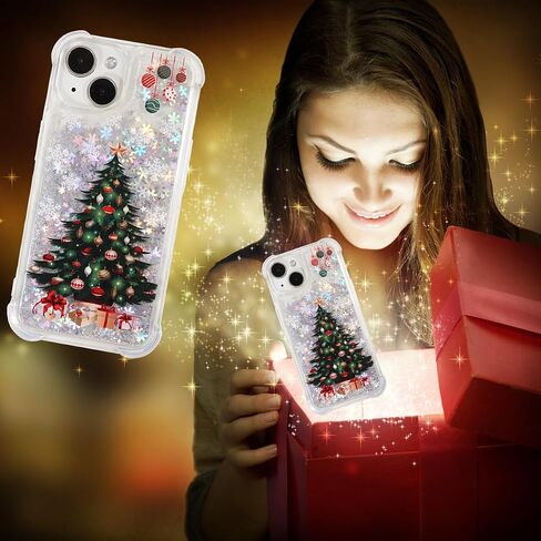 حافظة لامعة لعيد الميلاد متوافقة مع هاتف iPhone 15 Plus حافظة لامعة على شكل شجرة عيد الميلاد شفافة وناعمة من مادة TPU المطاطية ذات مصد جرلي للسيدات حافظة عطلة سائلة لطيفة لهاتف iPhone 15 Plus 6.7 بوصة (شجرة عيد الميلاد) in Saudi Arabia