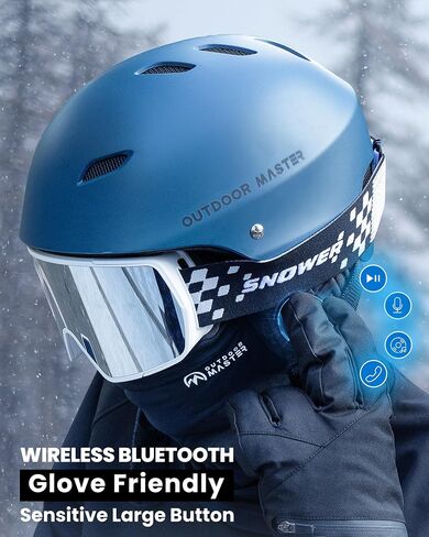 OutdoorMaster Ski Helmet Headphones, True Wireless Bluetooth with Storage Case, Drop-in HD Speaker Chip Compatible with All Audio Ready Snowboard Helmets with Built-in Mic - Navy Blue in Saudi Arabia