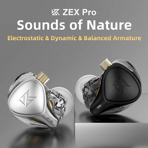 سماعات أذن KZ ZEX Pro HIFI داخل الأذنين، سماعات أذن KZ ZEX Pro IEM مع 1 محرك إلكتروستاتيكي 1 سائق ديناميكي 1 سماعات رأس هجينة لمحرك المحرك المتوازن للموسيقيين الصوتيين (مع ميكروفون، فضي) in Kuwait