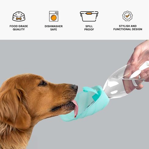 United Pets Leaf - Portable Water Bottle for Dogs, Pink, Dispenser with Drinking Feeder for Pets, Dog Water Bottle, Perfect for Walking, Travel, Hiking in Saudi Arabia
