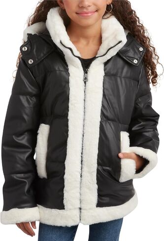 URBAN REPUBLIC Girls Puffer Jacket - Zip Up Coat Puffer Rain Jacket with Faux Fur Trim - Lightweight Jacket for Girls (7-16) in Kuwait