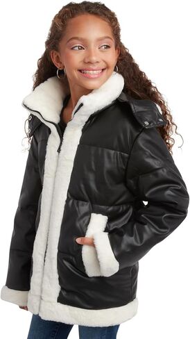 URBAN REPUBLIC Girls Puffer Jacket - Zip Up Coat Puffer Rain Jacket with Faux Fur Trim - Lightweight Jacket for Girls (7-16) in Kuwait