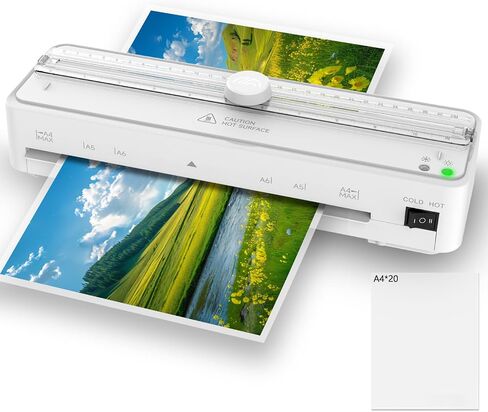 Locamp A4 Laminator Machine with 20 Laminating Sheets,9 Inch Compact Letter Size Laminator Machine Cold&Thermal Laminator with 80s Fast Warm-up,for Home Office School Use (White) in Saudi Arabia