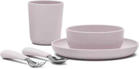 Lalo Big Bites Kids Dinnerware Full Set - Dishwasher Safe, BPA Free, Kids Tableware Set - Includes Stackable Bowl, Plate, Utensils & Cup - 7 Pieces - Oatmeal in Saudi Arabia