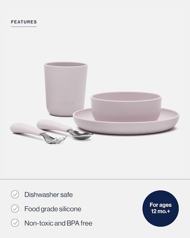 Lalo Big Bites Kids Dinnerware Full Set - Dishwasher Safe, BPA Free, Kids Tableware Set - Includes Stackable Bowl, Plate, Utensils & Cup - 7 Pieces - Oatmeal in Saudi Arabia