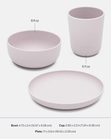 Lalo Big Bites Kids Dinnerware Full Set - Dishwasher Safe, BPA Free, Kids Tableware Set - Includes Stackable Bowl, Plate, Utensils & Cup - 7 Pieces - Oatmeal in Saudi Arabia