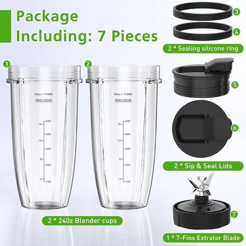 Blender Replacement Parts for Ninja, 32oz Ninja Blender Cups with To-Go Lids, Blender Blade Compatible with Nutri Ninja Auto iQ Blenders BL2012 BN801 BL480-30 BL640-30 in Saudi Arabia