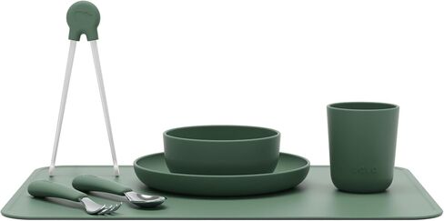 Lalo Big Bites Kids Dinnerware Full Set - Dishwasher Safe, BPA Free, Kids Tableware Set - Includes Stackable Bowl, Plate, Utensils & Cup - 7 Pieces - Oatmeal in Saudi Arabia