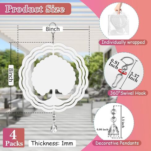 Sublimation Wind Spinner Blanks 4 Pack Wind Spinners Sublimation Blanks Hanging Wind Spinner 3D Metal Aluminum Kinetic Sculpture for Yard Garden Indoor Outdoor Porch Decoration(Palms) in Saudi Arabia
