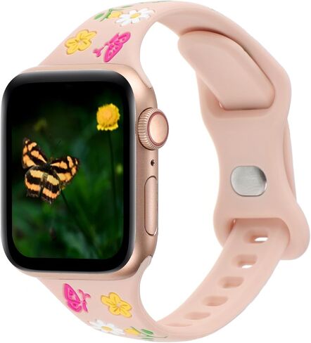 Slim Floral Engraved Band Compatible with Apple Watch Bands 41mm 40mm 38mm 42mm 44mm 45mm 46mm 49mm Women, Thin Wristband Flower Soft Silicone Sport Strap for iWatch Series 10 9 8 7 6 5 4 3 2 SE Ultra in Saudi Arabia