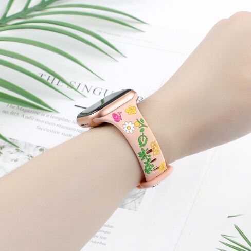 Slim Floral Engraved Band Compatible with Apple Watch Bands 41mm 40mm 38mm 42mm 44mm 45mm 46mm 49mm Women, Thin Wristband Flower Soft Silicone Sport Strap for iWatch Series 10 9 8 7 6 5 4 3 2 SE Ultra in Saudi Arabia