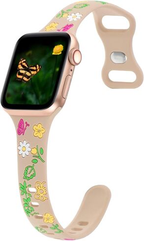 حزام نحيف منقوش بالزهور متوافق مع أساور ساعة Apple 41 مم 40 مم 38 مم 42 مم 44 مم 45 مم 46 مم 49 مم للنساء، سوار معصم رفيع من السيليكون الناعم على شكل زهرة لسلسلة iWatch 10 9 8 7 6 5 4 3 2 SE Ultra in Kuwait
