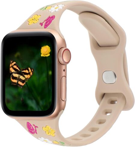 حزام نحيف منقوش بالزهور متوافق مع أساور ساعة Apple 41 مم 40 مم 38 مم 42 مم 44 مم 45 مم 46 مم 49 مم للنساء، سوار معصم رفيع من السيليكون الناعم على شكل زهرة لسلسلة iWatch 10 9 8 7 6 5 4 3 2 SE Ultra in Kuwait