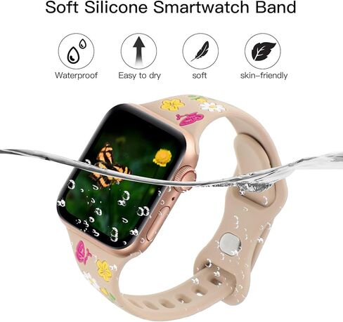 حزام نحيف منقوش بالزهور متوافق مع أساور ساعة Apple 41 مم 40 مم 38 مم 42 مم 44 مم 45 مم 46 مم 49 مم للنساء، سوار معصم رفيع من السيليكون الناعم على شكل زهرة لسلسلة iWatch 10 9 8 7 6 5 4 3 2 SE Ultra in Kuwait