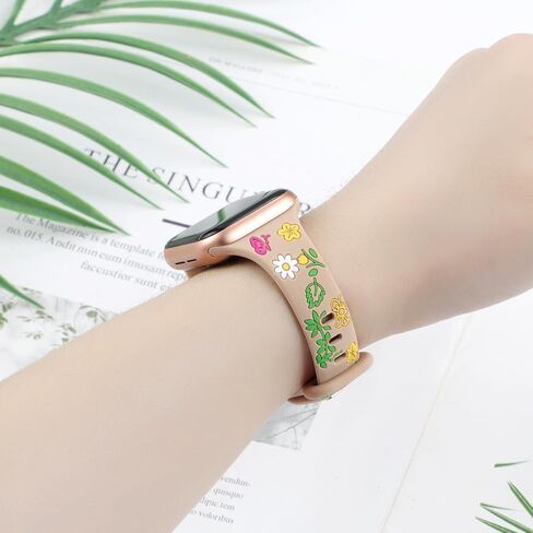 حزام نحيف منقوش بالزهور متوافق مع أساور ساعة Apple 41 مم 40 مم 38 مم 42 مم 44 مم 45 مم 46 مم 49 مم للنساء، سوار معصم رفيع من السيليكون الناعم على شكل زهرة لسلسلة iWatch 10 9 8 7 6 5 4 3 2 SE Ultra in Kuwait