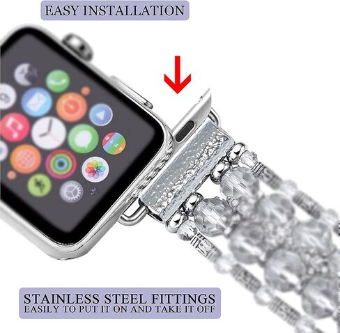 3 Pack Beaded Connectors Kit Compatible with Apple Watch Band 38/40/41/42/44/45/49mm, Jewelry Making Stainless Steel Straps Adapter for iWatch Ultra Series 9 8 7 6 5 4 3 2 1 SE in Saudi Arabia
