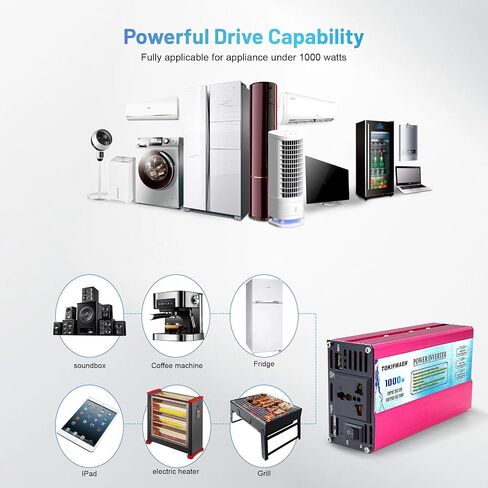 1000W Pure Sine Wave Inverter 12V DC to AC 110V Converter Peak Power 2000W Power Inverters for Vehicles with One AC Outlets, One USB Port,Two Smart Fans,Suitable for RV, Boat,Emergency in Saudi Arabia