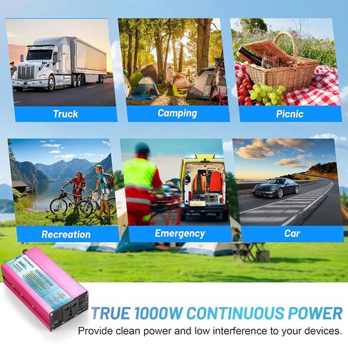 1000W Pure Sine Wave Inverter 12V DC to AC 110V Converter Peak Power 2000W Power Inverters for Vehicles with One AC Outlets, One USB Port,Two Smart Fans,Suitable for RV, Boat,Emergency in Saudi Arabia