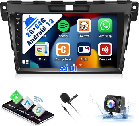 SIXWIN Android 13 ستيريو سيارة لمازدا CX-7 2008-2015 2G+64G 9 بوصة تعمل باللمس CarPlay Android Auto Mirror Link Bluetooth GPS Navigation Network Radio For Weather Forecast WiFi FM SWC Backup Camera MIC in Saudi Arabia