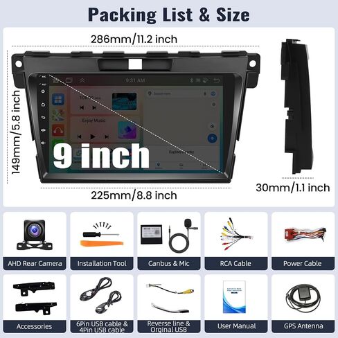 SIXWIN Android 13 ستيريو سيارة لمازدا CX-7 2008-2015 2G+64G 9 بوصة تعمل باللمس CarPlay Android Auto Mirror Link Bluetooth GPS Navigation Network Radio For Weather Forecast WiFi FM SWC Backup Camera MIC in Saudi Arabia