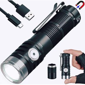 Tactical Flashlights with Magnetic Tailcap 1800 LM Rechargeable Flashlights Super Bright Police Flashlight High Powerd Multi-functional Flash Light for Emergency Security Camping Long Range 780FT