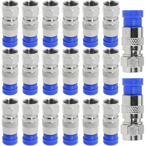 Heyous 20PCS Coaxial Adapter RG6 Compression F Type Connector Blue Coaxial Compression Fitting Suitable for Mounting Satellite TV Aerial and Mobile Cable TV and Cable Modem