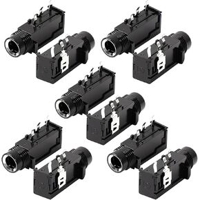 uxcell 10 Pcs 1/4" 6.35mm Headphone Mono Jack 3 Pins PCB Panel Mount Socket Thread Lock Audio Connectors Stereo Headphone Socket for DIY Replacement AV Car Audio MP3 Player, Black