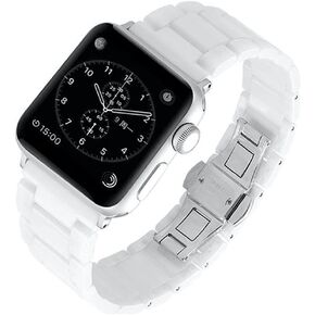 Ceramic Link Bracelet Band for Apple Watch 10/9/Ultra 2/SE/8/7[2024] (46mm/45mm/44/49mm,White)