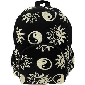 Mia Jewel Shop Yin Yang Large Backpack Retro Print Pattern Adjustable Strap Cushioned Fashion Handmade Bag Boho Accessories (Black/White)