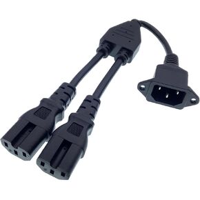 We Top IEC320 Y Splitter Cable C14 to 2 Way C13 Kettle Lead Splitter C14 Chassis Panel Mount Power Cable for Monitors, Computers, TV, PC