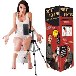 Potty Texter Bathroom Cell Phone Holder – Hands Free Bathroom Texting Funny Gifts for Teens White Elephant Gifts Millennial Gifts Smartphone Tripod for Phones Unisex Gag Gift Hilarious Novelty