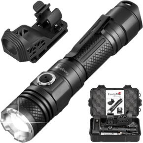 FM10 Tactical Law Enforcement Flashlight with Holster,1200 High Lumens Rechargeable Police EDC Flashlight with Belt Holder,Adjustable Focus Small LED Flash Light