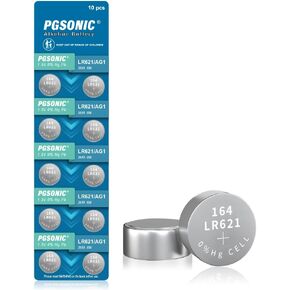 PGSONIC LR621 Battery (10pcs) - AG1 364 SR621SW LR60 Battery - 1.5V Alkaline Battery for Watch Toy Remote