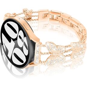 20MM Bling Chain Bracelet Watch Band Compatible With Samsung Galaxy Watch 7/6/5/4 40mm 44mm/Galaxy Watch 5 Pro 45mm/Galaxy Watch 4 Classic 46mm 42mm, Diamond Rhinestone Metal Watch Strap for Women