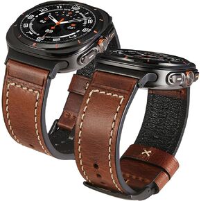 Gitalian leather Band Compatible with Samsung Galaxy Watch Ultra Band 47mm (2024) Women Men, Soft Retro Oil wax Genuine Leather Watch Strap Accessories for Samsung Watch Ultra Band （Retro brown）