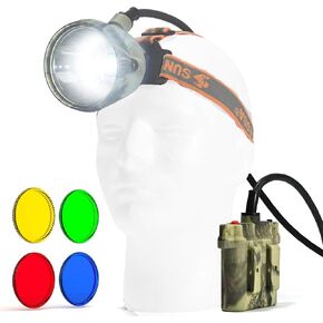 Eyes.sys 110000LUX 10W LED Coon Hunting Lights for Coyotes Hog Hunting Light, Rechargeable Waterproof Camping Searchlight, Ultra Bright Mining Headlamp with 4 Optical Filters for Night Working