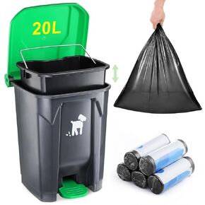 Dog Poop Trash Can Outside, 20L Pet Waste Container with Removable Inner Waste Bin, 150 Waste Bags, Outdoor Dog Poop Trash Bin for Small/Large Dog Families