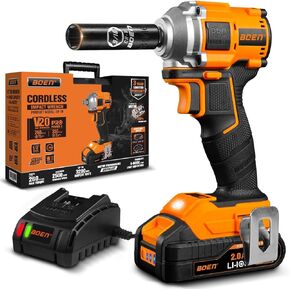 boen Cordless Impact Wrench 1/2 inch, 600FT-LBS(800N.m), Brushless Electric Impact Wrench, 2200RPM High Torque Impact Gun for Car Home, Includes 4.0Ah Battery×1, Charger, IW-75