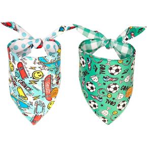 CROWNED BEAUTY Sports Dog Bandanas Reversible Large 2 Pack for Boys, Soccer Skater Set, Plaid Adjustable Triangle Holiday Scarves for Medium Large Extra Large Dogs Boy Girl Pets DB130-L