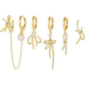 Yomlry 18k Gold Earrings Dainty Earring Sets for Multiple Piercing Mini Huggie Dangle Hoop with CZ Green Lizard Asymmetrical Cartilage Studs for Women Girls