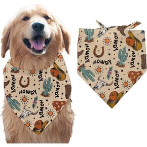 arricraft 1 Pc Pet Dog Bandana, 78x38cm Cowboys Theme Hats Boots Cow Skull Triangle Pet's Bandana Adjustable Comfortable Pet Bibs Washable Cotton Scarf Kerchief for Large Dog Pet Brown
