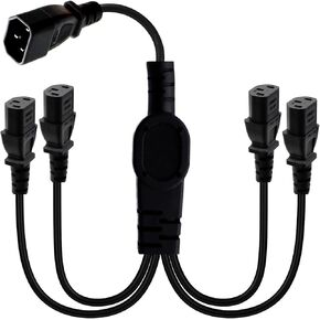 LOKEKE 1 to 4 Outlet Computer Monitor Power Splitter Cord, IEC 320 C14 Male to Dual IEC 320 C13 Female Splitter Power Extended Cable Cord for Moniter Computer TV Scanner, 1.64FT/Black