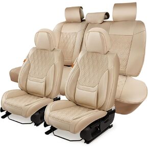 Car Seat Covers Full Set, Breathable Leather Automotive Front and Rear Seat Covers & Headrest, Universal Automotive Vehicle Seat Cover for Most Sedan SUV Pick-up Trucks, Brown